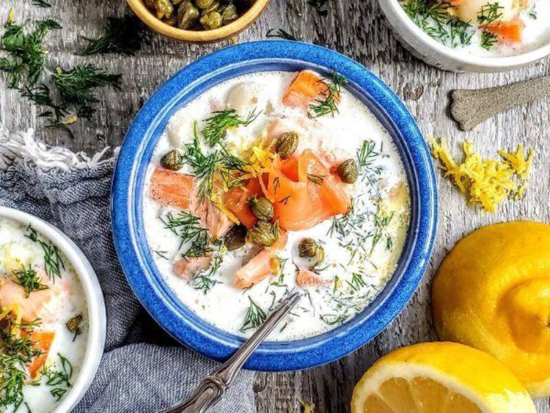 Charmaine Broughton - Recipe - 20-minute Seafood Chowder in a blue bowl.