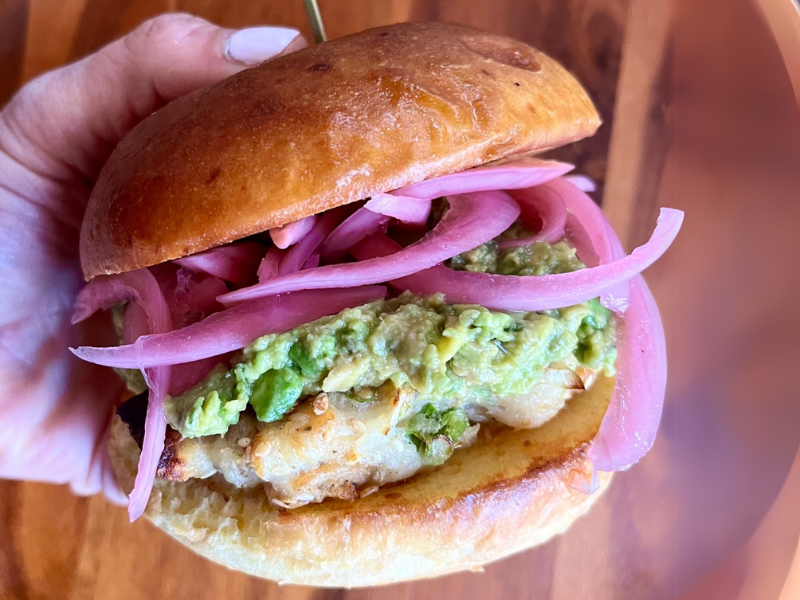 Charmaine Broughton Blog Char’s Sesame Crusted Tilapia Burgers with Avocado Ginger Mash & Pickled Onions
