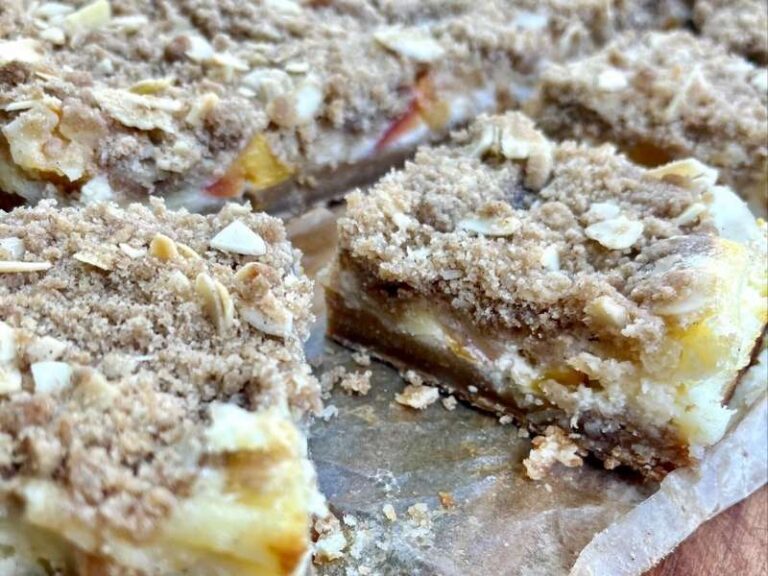 Charmaine Broughton Blog Recipe Char’s Peach Cheesecake Bars with Cardamom Streusel Topping