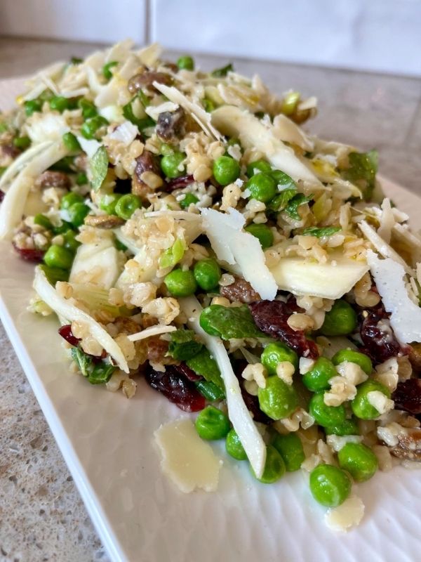Charmaine Broughton Blog Recipe Bulgur Sweet Pea and Fennel Salad with Shaved Parmesan Cheese