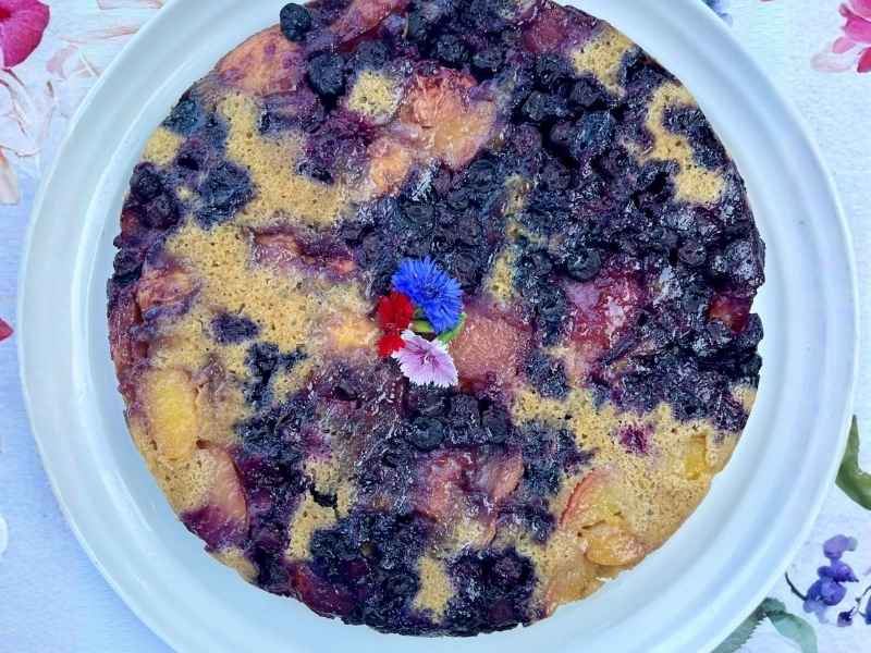 Charmaine Broughton Blog Recipes Char’s Peach & Blueberry Upside Down Spiced Cornmeal Cake
